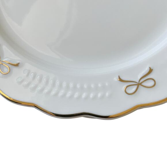 Set of 8 Yedi GOLD BOW Dinner Plates 10in Ceramic Holiday Glam White New - Picture 13 of 16